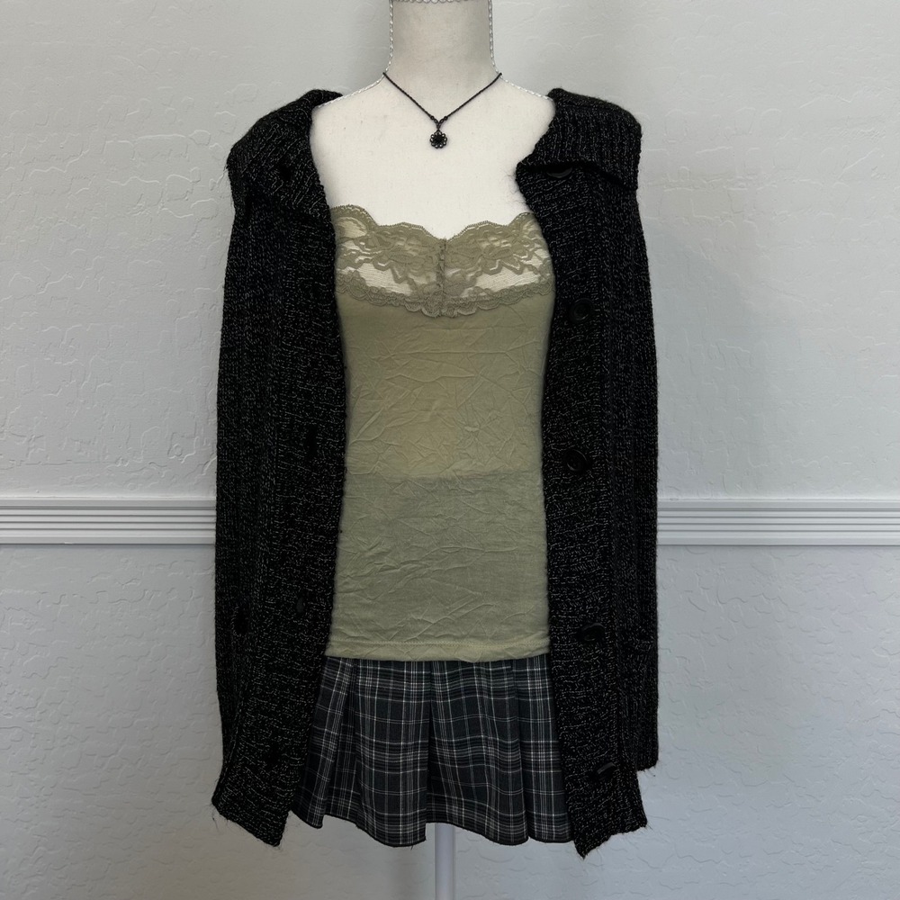 vintage charlotte russe sage green lace trim cami tank top